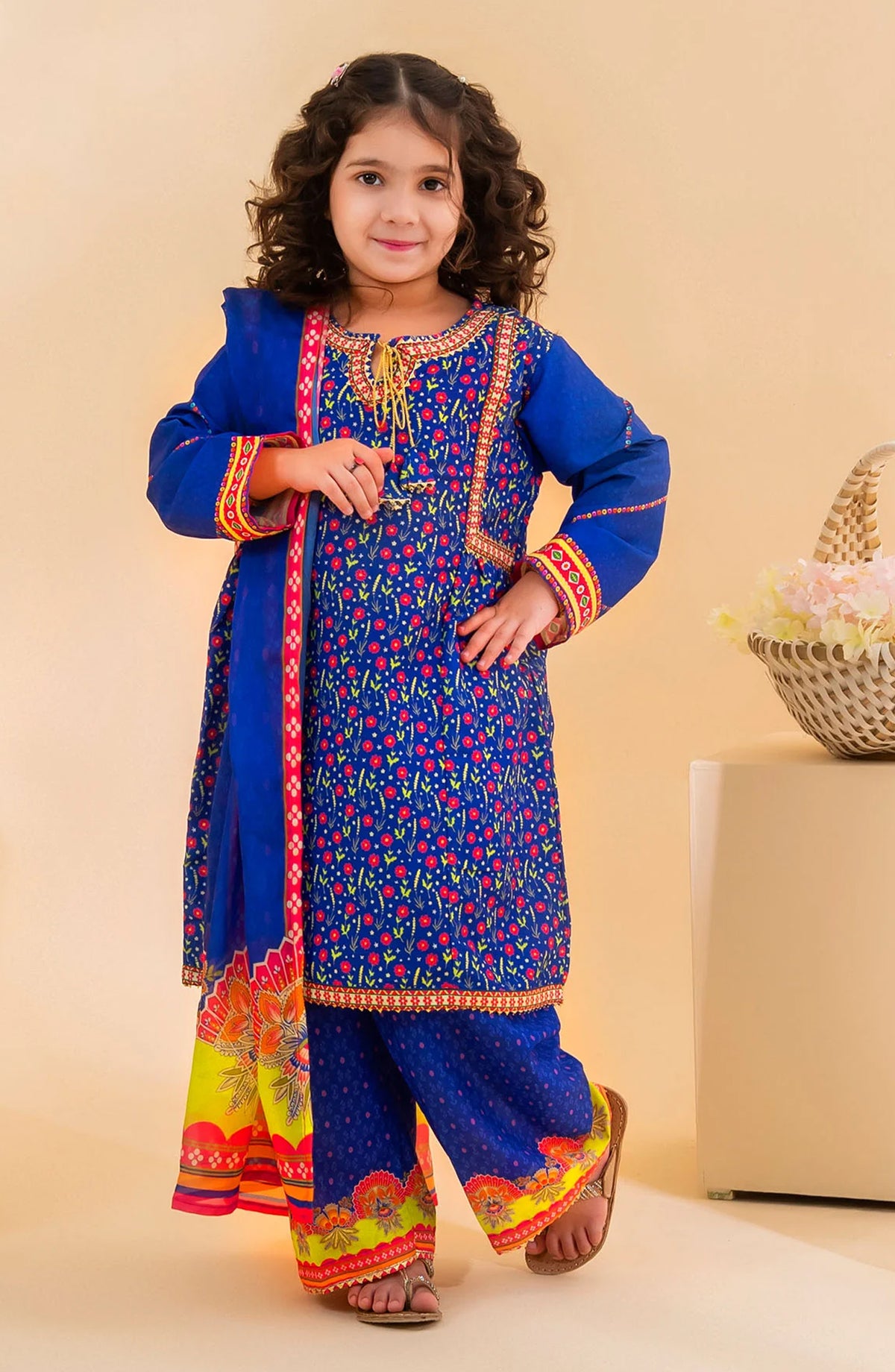 Poly Lawn Digital Printed 3 Pc Suit OCH26ES INDP-63 Blue