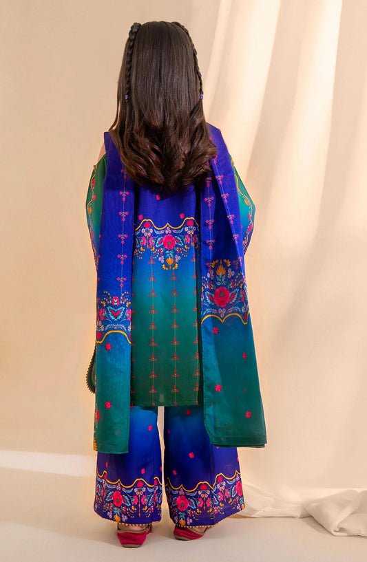 Poly Lawn Digital Printed 3 Pc Suit OCH26ES INDP-64 Blue