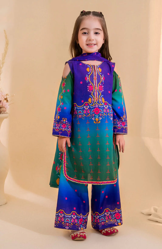 Poly Lawn Digital Printed 3 Pc Suit OCH26ES INDP-64 Blue