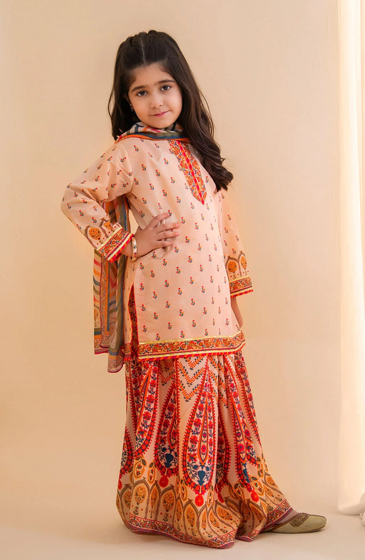 Poly Lawn Digital Printed 3 Pc Suit OCH26ES INDP-58 Peach