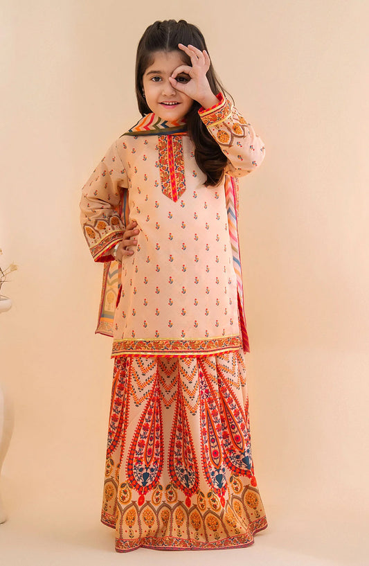 Poly Lawn Digital Printed 3 Pc Suit OCH26ES INDP-58 Peach