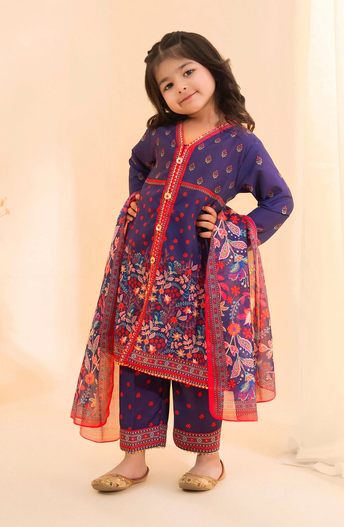 Poly Lawn Digital Printed 3 Pc Suit OCH26ES INDP-52 Blue