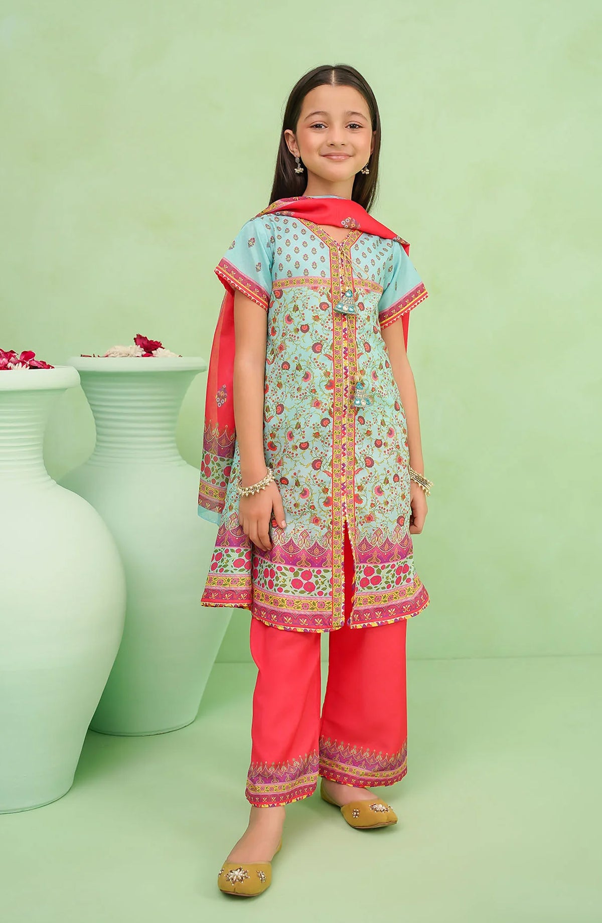 Poly Lawn Digital Printed 3 Pc Suit OCH26ES INDP-50 Blue