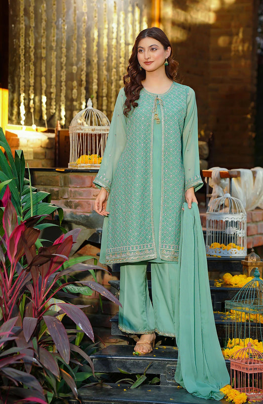 Chiffon Embroidered 3 Pc Suit OCH26FR SOF-16-S Green