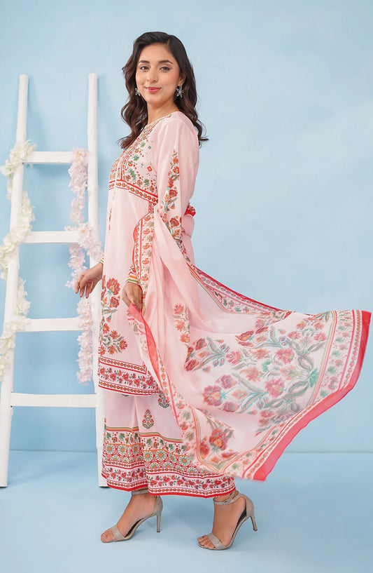Poly Lawn Digital Printed 3 Pc Suit OCH26FR SDPF-08-S Pink