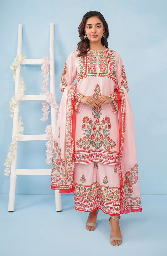 Poly Lawn Digital Printed 3 Pc Suit OCH26FR SDPF-08-S Pink