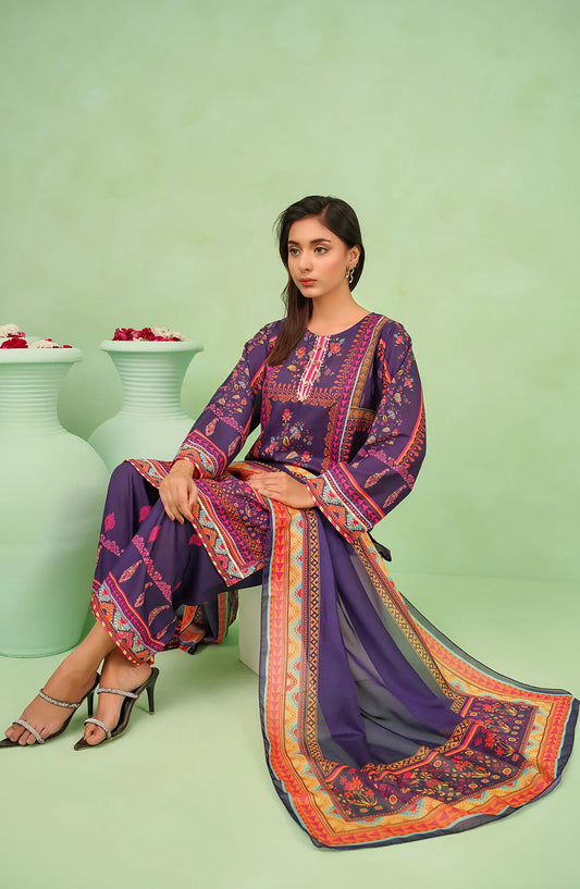 Poly Lawn Digital Printed 3 Pc Suit OCH26FR SDPF-03-S Blue