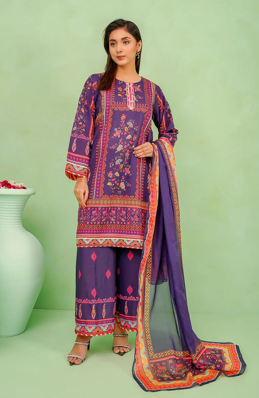 Poly Lawn Digital Printed 3 Pc Suit OCH26FR SDPF-03-S Blue