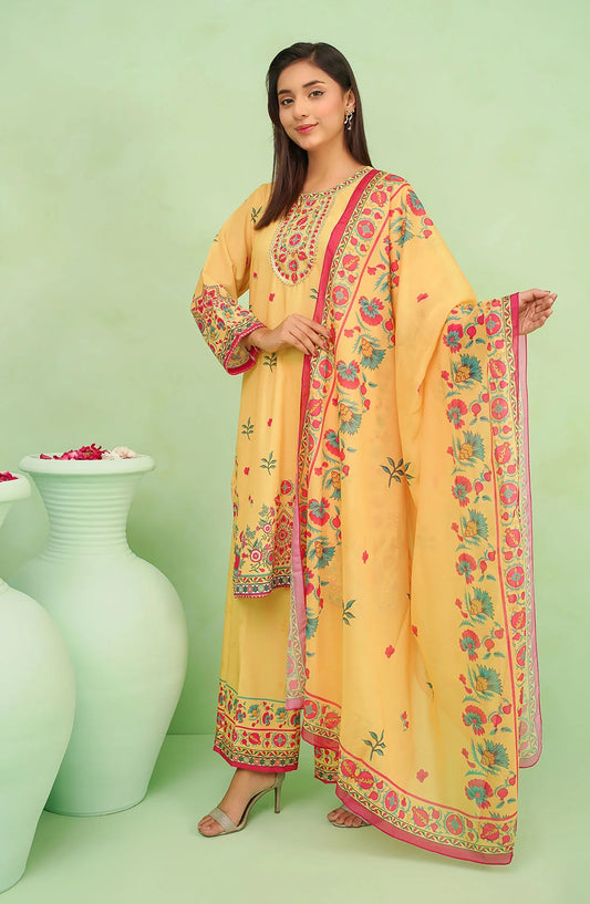 Poly Lawn Digital Printed 3 Pc Suit OCH26FR SDPF-01-S Yellow
