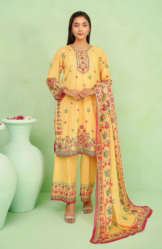 Poly Lawn Digital Printed 3 Pc Suit OCH26FR SDPF-01-S Yellow