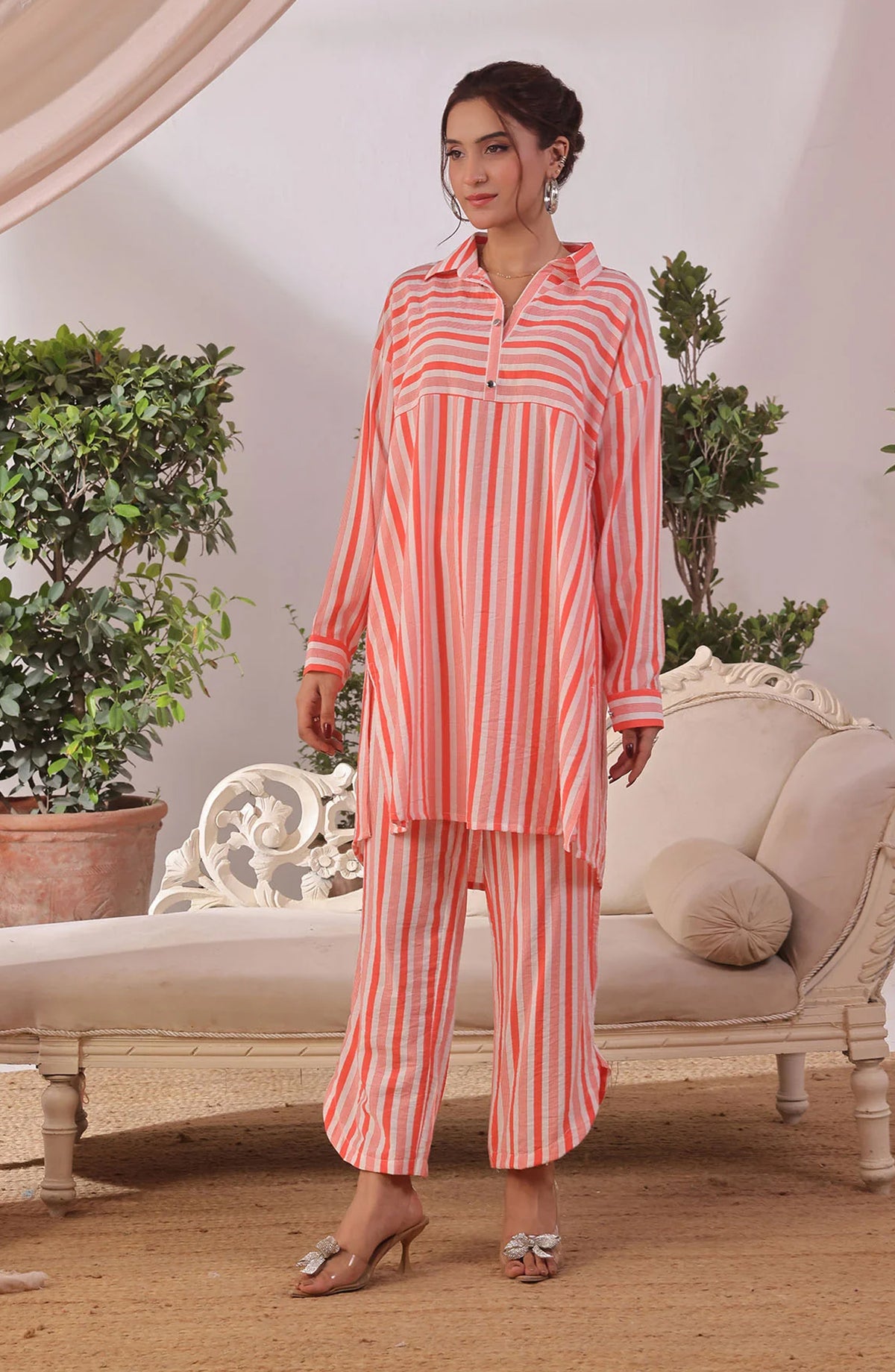 Printed Cotton Women's 2 Pc Suit - SOLS-11 - OCH25WCR - Pink - Casual Women Collection