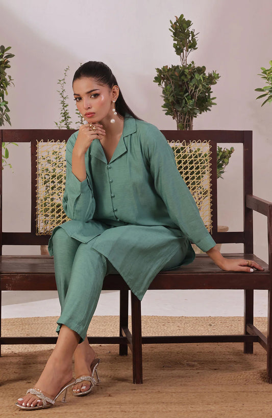 Slub Cotton Women's 2 Pc Suit - SOLS-18 - OCH25WCR - Green - Casual Women Collection