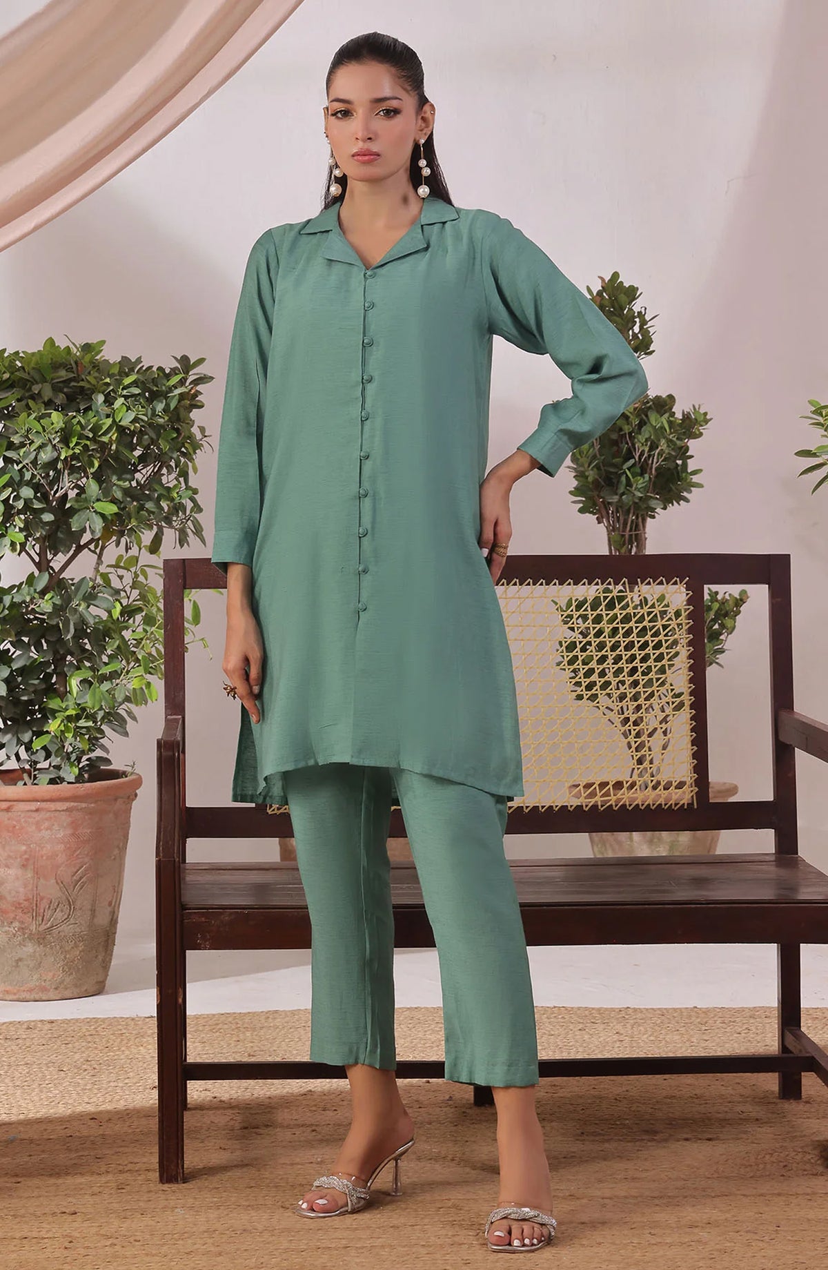 Slub Cotton Women's 2 Pc Suit - SOLS-18 - OCH25WCR - Green - Casual Women Collection