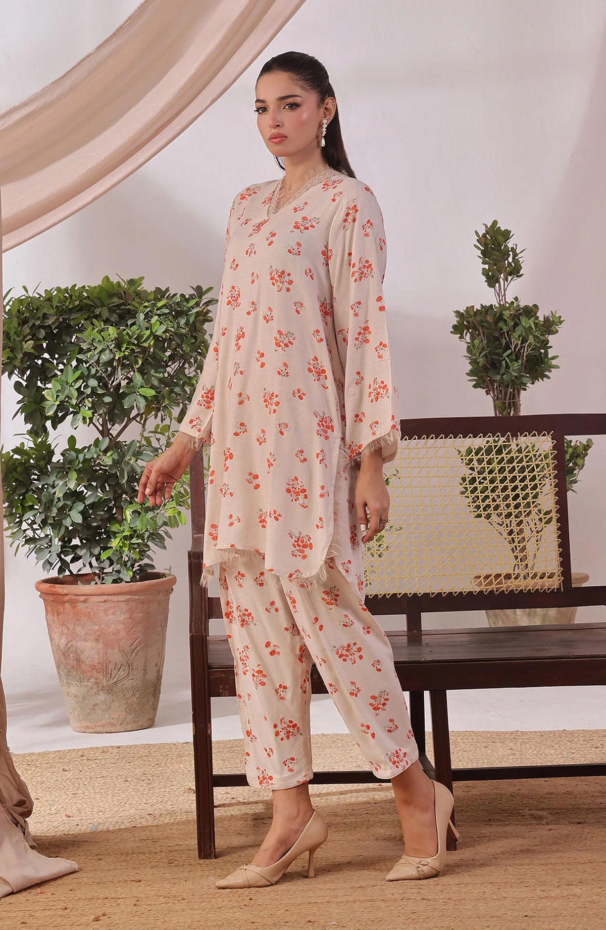 Chambray Cotton Women's 2 Pc Suit - SOLS-19 - OCH25WCR - Off White - Casual Women Collection