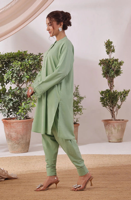 Slub Lawn Women's 2 Pc Suit - SOLS-23 - OCH25WCR - Green - Casual Women Collection