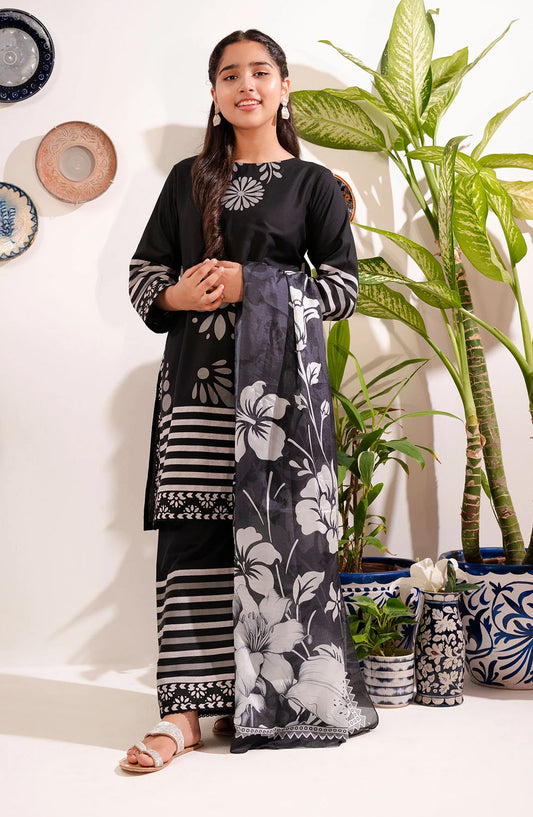 Cotton Printed 3 Pc Suit - MRM-14 - OCH25GCR - Black - Casual Girls Collection