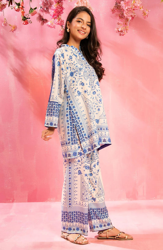 Swiss Lawn Digital Printed 2 Pc Suit - COR-147 - OCH25GCR - Blue - Casual Girls Collection