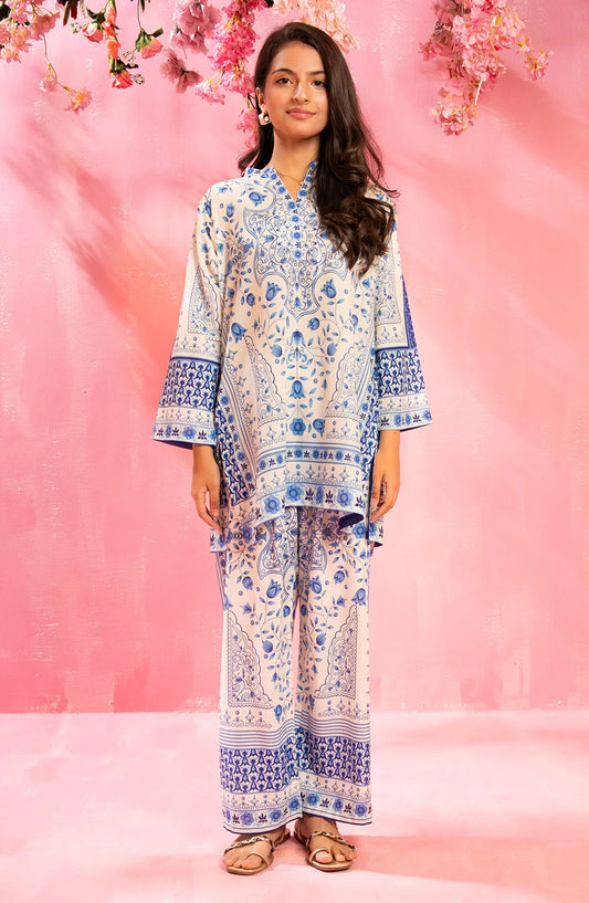 Swiss Lawn Digital Printed 2 Pc Suit - COR-147 - OCH25GCR - Blue - Casual Girls Collection