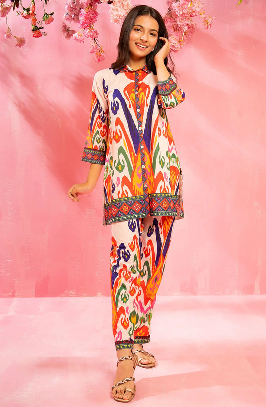Swiss Lawn Digital Printed 2 Pc Suit - COR-148 - OCH25GCR - Orange - Casual Girls Collection
