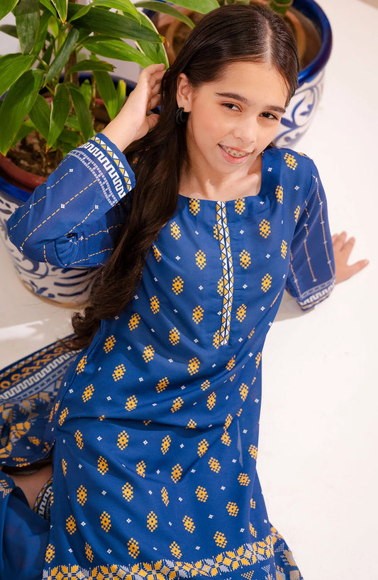 Swiss Lawn Digital Printed 2 Pc Suit - COR-149 - OCH25GCR - Blue - Casual Girls Collection