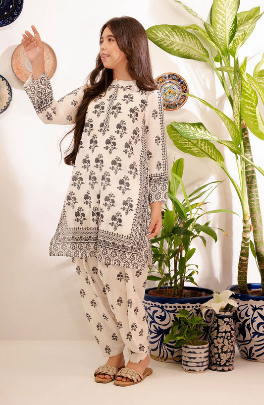 Swiss Lawn Digital Printed 2 Pc Suit - COR-150 - OCH25GCR - Off White - Casual Girls Collection