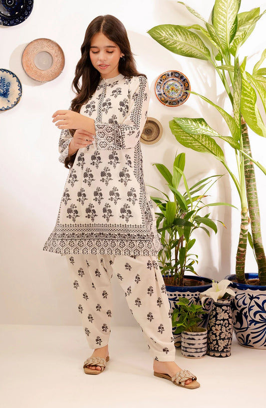 Swiss Lawn Digital Printed 2 Pc Suit - COR-150 - OCH25GCR - Off White - Casual Girls Collection