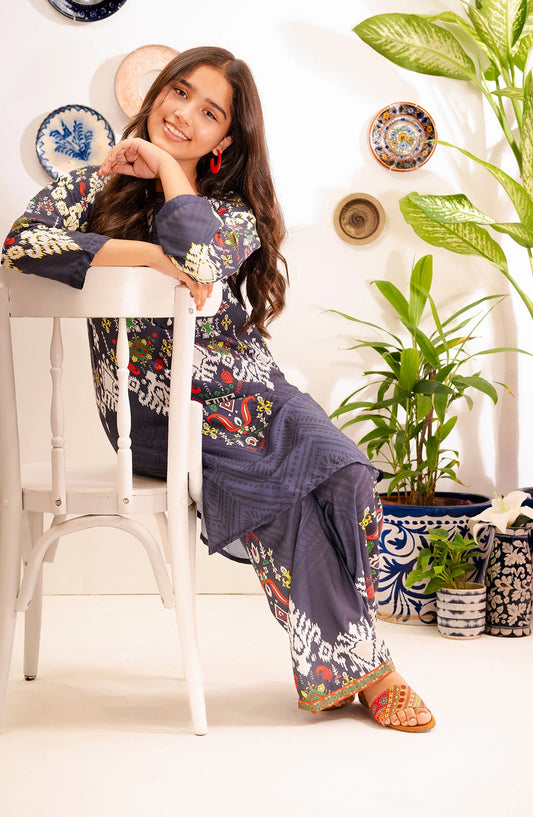 Swiss Lawn Digital Printed 2 Pc Suit - COR-151 - OCH25GCR - Blue - Casual Girls Collection