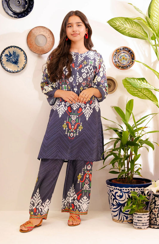 Swiss Lawn Digital Printed 2 Pc Suit - COR-151 - OCH25GCR - Blue - Casual Girls Collection