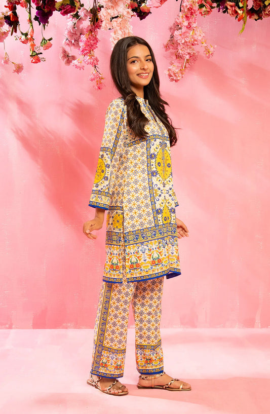 Swiss Lawn Digital Printed 2 Pc Suit - COR-152 - OCH25GCR - Yellow - Casual Girls Collection