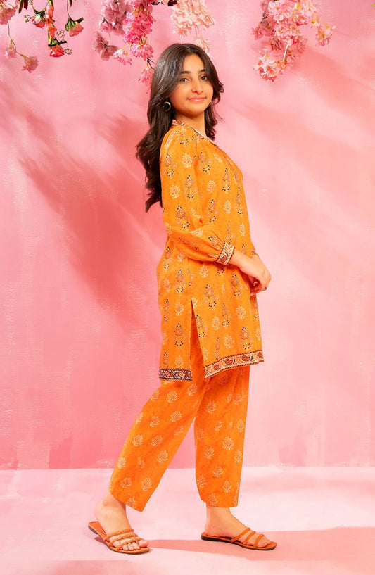 Swiss Lawn Digital Printed 2 Pc Suit - COR-154 - OCH25GCR - Mustard - Casual Girls Collection