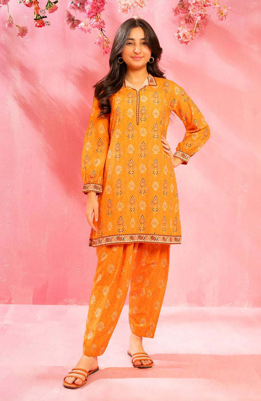 Swiss Lawn Digital Printed 2 Pc Suit - COR-154 - OCH25GCR - Mustard - Casual Girls Collection