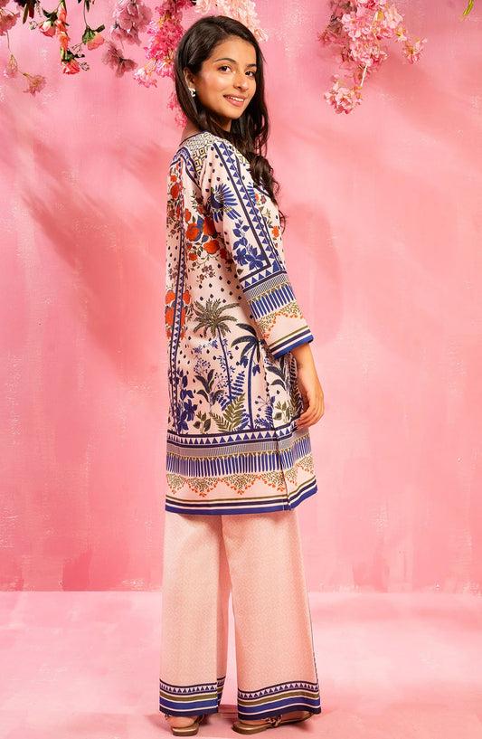 Swiss Lawn Digital Printed 2 Pc Suit - COR-155 - OCH25GCR - Peach - Casual Girls Collection
