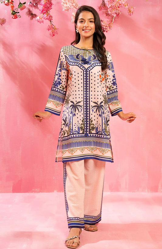 Swiss Lawn Digital Printed 2 Pc Suit - COR-155 - OCH25GCR - Peach - Casual Girls Collection