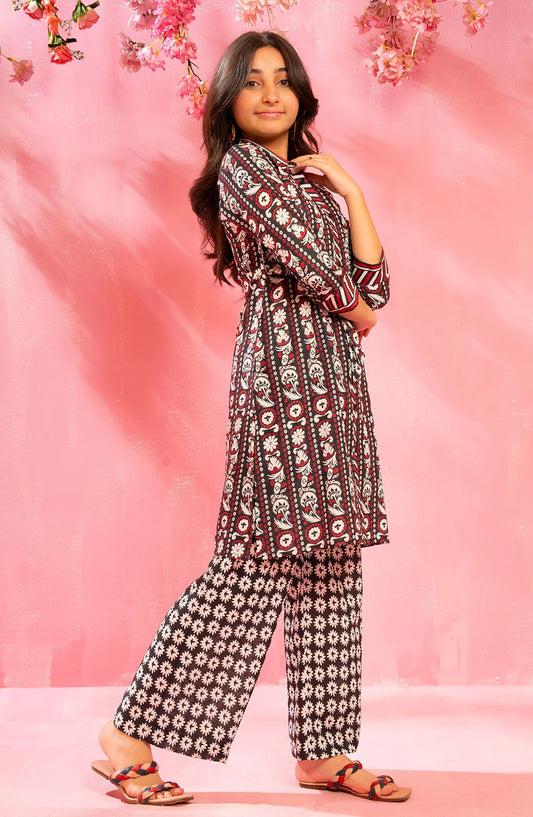 Swiss Lawn Digital Printed 2 Pc Suit - COR-156 - OCH25GCR - Brown - Casual Girls Collection