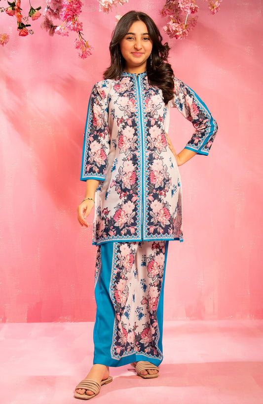 Swiss Lawn Digital Printed 2 Pc Suit - COR-157 - OCH25GCR - White - Casual Girls Collection