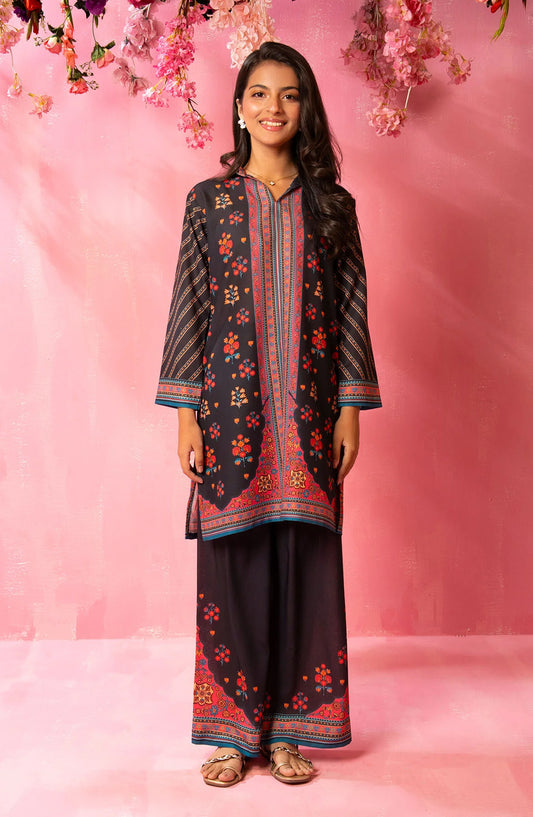Swiss Lawn Digital Printed 2 Pc Suit - COR-158 - OCH25GCR - Black - Casual Girls Collection
