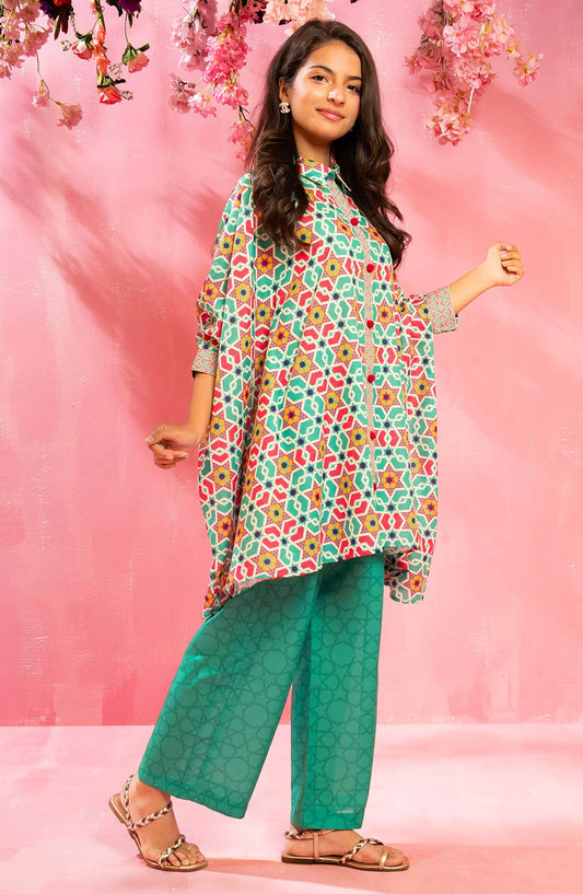 Swiss Lawn Digital Printed 2 Pc Suit - COR-160 - OCH25GCR - Green - Casual Girls Collection