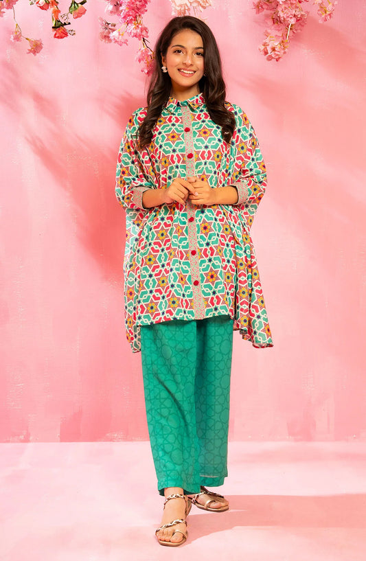 Swiss Lawn Digital Printed 2 Pc Suit - COR-160 - OCH25GCR - Green - Casual Girls Collection