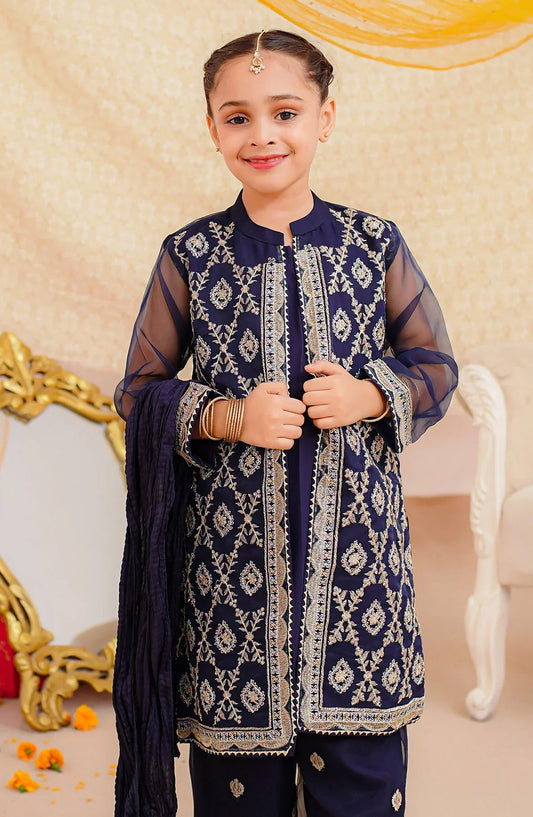 Ochre Embroidered Organza Stitched 3 Piece Suit - INSHD-15 - OCH25VEL - Black - Girls Festive Collection