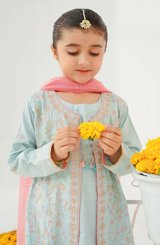 Ochre Embroidered Cotton Silk Stitched 3 Piece Suit - INMHD-12 - OCH25VEL - Ice Blue - Girls Festive Collection