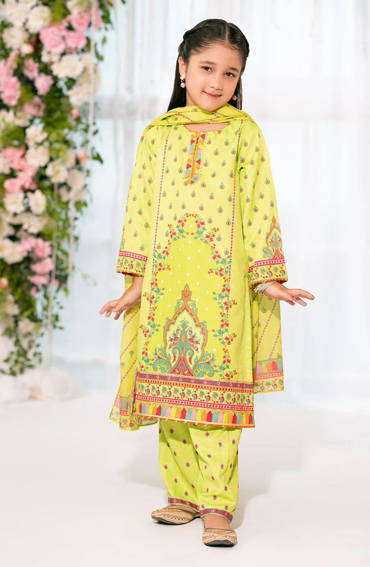 Ochre Digital Printed Herringbone Stitched 3 Piece Suit - INDP-46 - OCH25VEL - Green - Girls Festive Collection