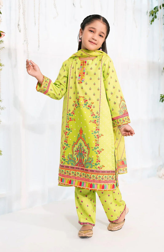 Ochre Digital Printed Herringbone Stitched 3 Piece Suit - INDP-46 - OCH25VEL - Green - Girls Festive Collection