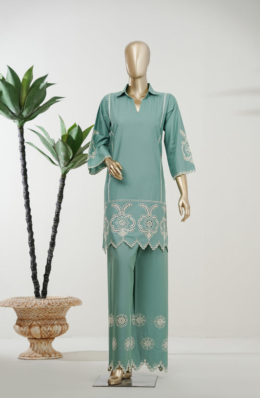 Omara by Amna Khadija Chikankari Lawn Stitched 2 Piece Suit - OPSOS-01 - AMOPSOS - Green - Summer Collection