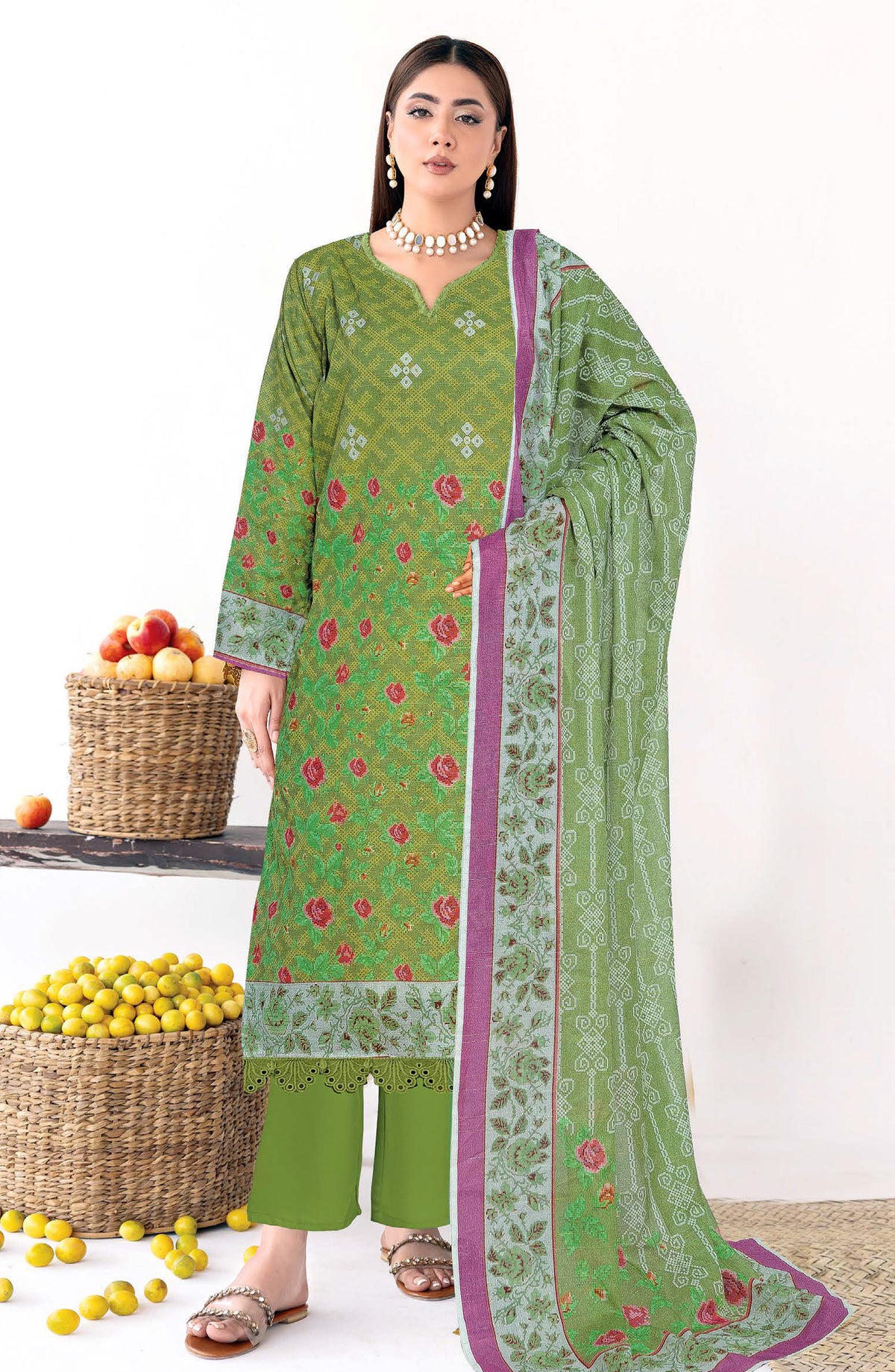 Oreal by Johra Printed Lawn Unstitched 3 Piece Suit - JH-1189 - JH25OREAL - Green - Casual Collection