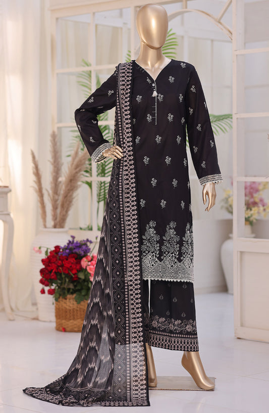 Oriental by HZ Embroidered Lawn Unstitched 3 Piece Suit - DOP-07 - HZ26ORN - Black - Summer Collection