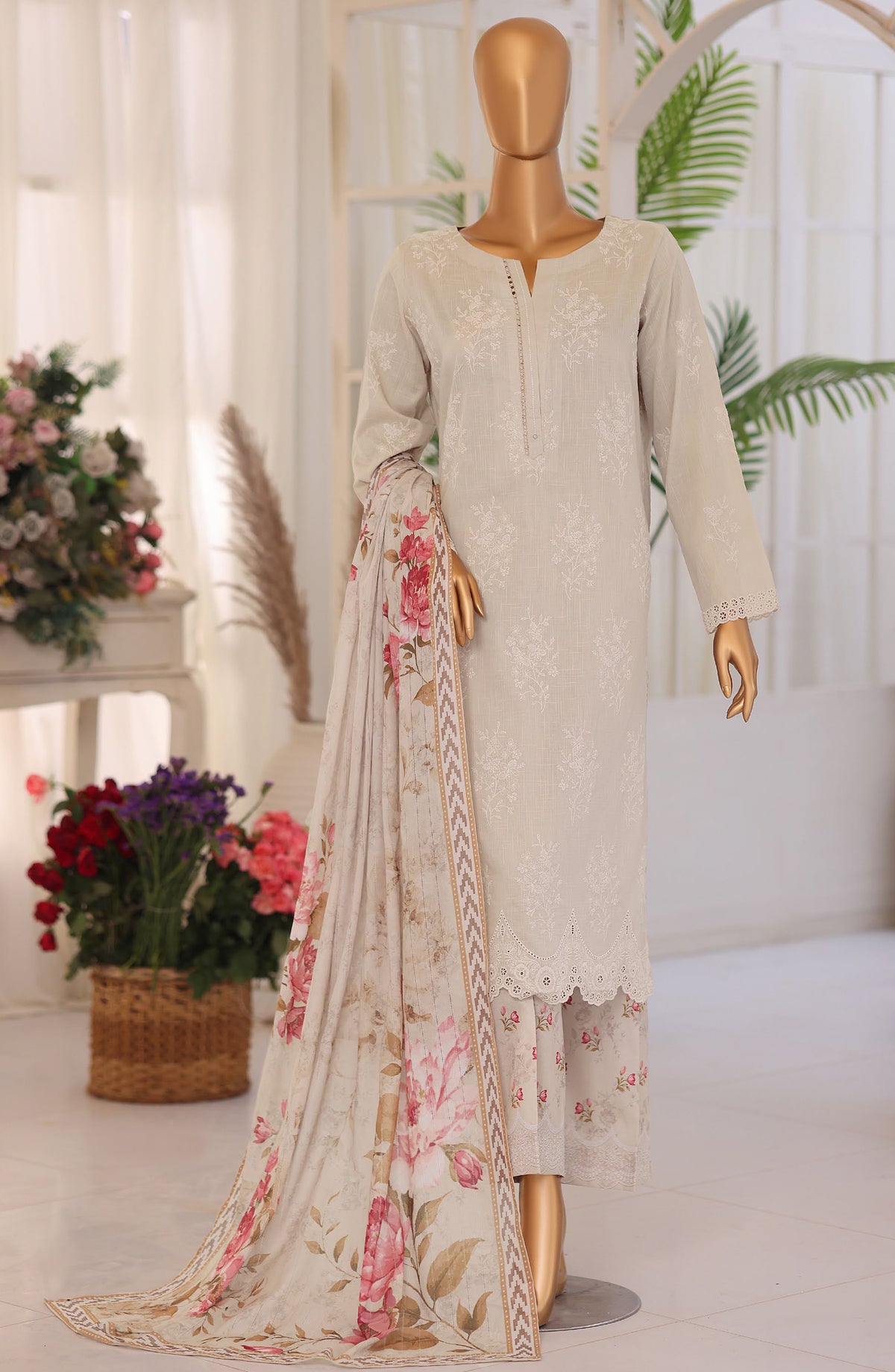 Oriental by HZ Embroidered Lawn Unstitched 3 Piece Suit - DOP-01 - HZ26ORN - Fawn - Summer Collection