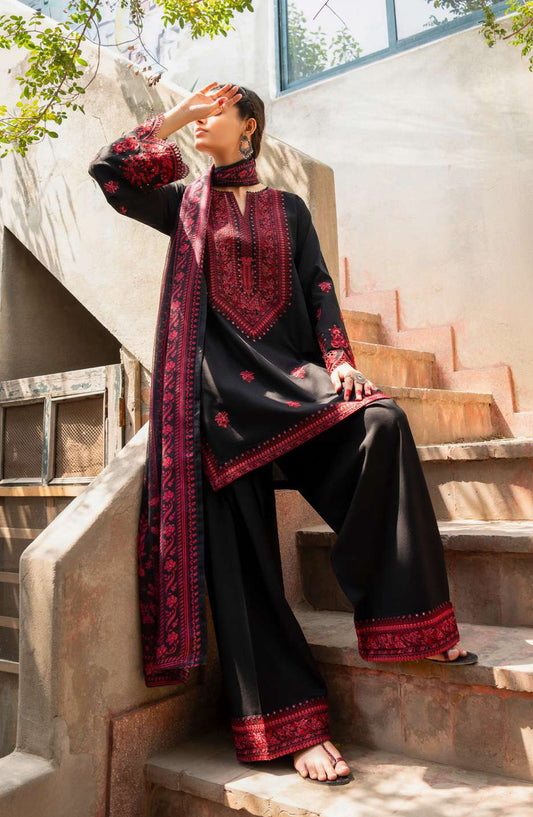 Casual Lite Embroidered Cotton Lawn Stitched 3 Piece Suit - CL25STE - Outfit-06 Black Classic - Eid Collection