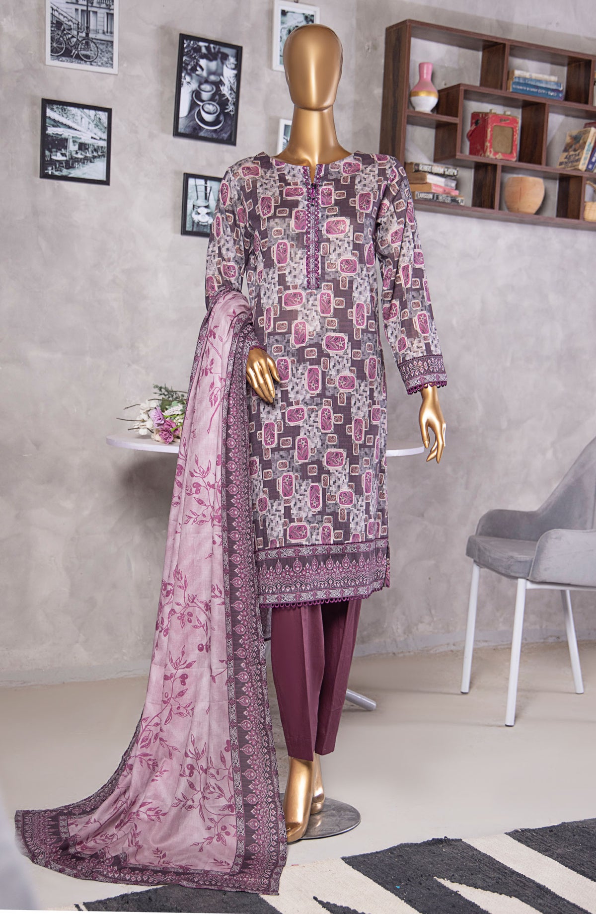 HZ Textile Platinum Printed Lawn Unstitched 3 Piece Suit - HZ25PLT2 - PPC-401 - Purple - Summer Collection