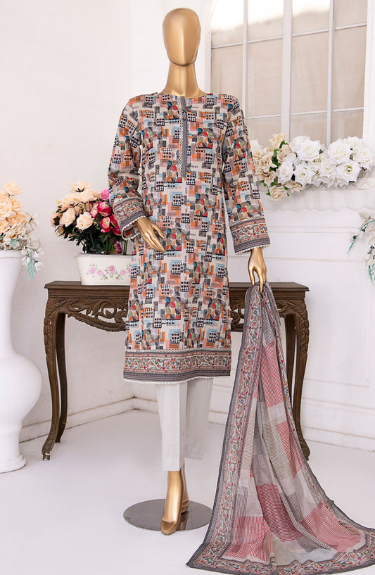 HZ Textile Platinum Printed Lawn Unstitched 3 Piece Suit - HZ25PLT2 - PPC-402 - Grey - Summer Collection