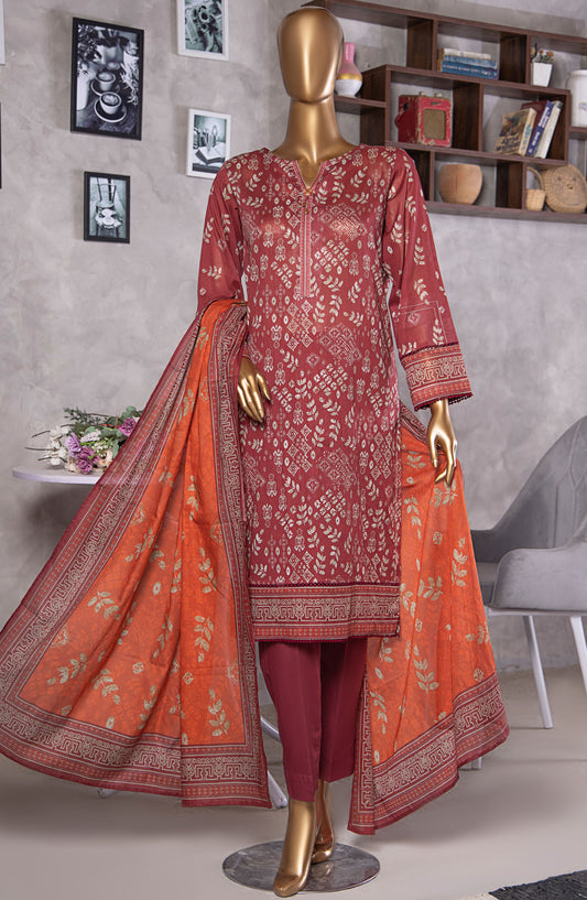 HZ Textile Platinum Printed Lawn Unstitched 3 Piece Suit - HZ25PLT2 - PPC-403 - Red - Summer Collection